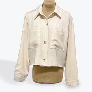 all row Cream Beige Cropped Utility Lined Jacket Button Up Shirt Style Size M